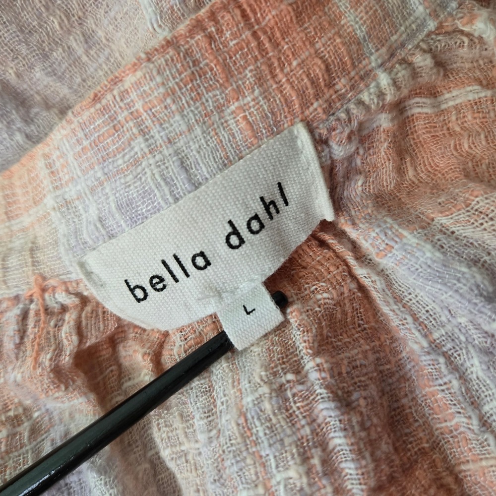 Bella Dahl Womens Plaid Button Front Blouse Peach Lavender Cotton Rayon Large - Picture 3 of 5